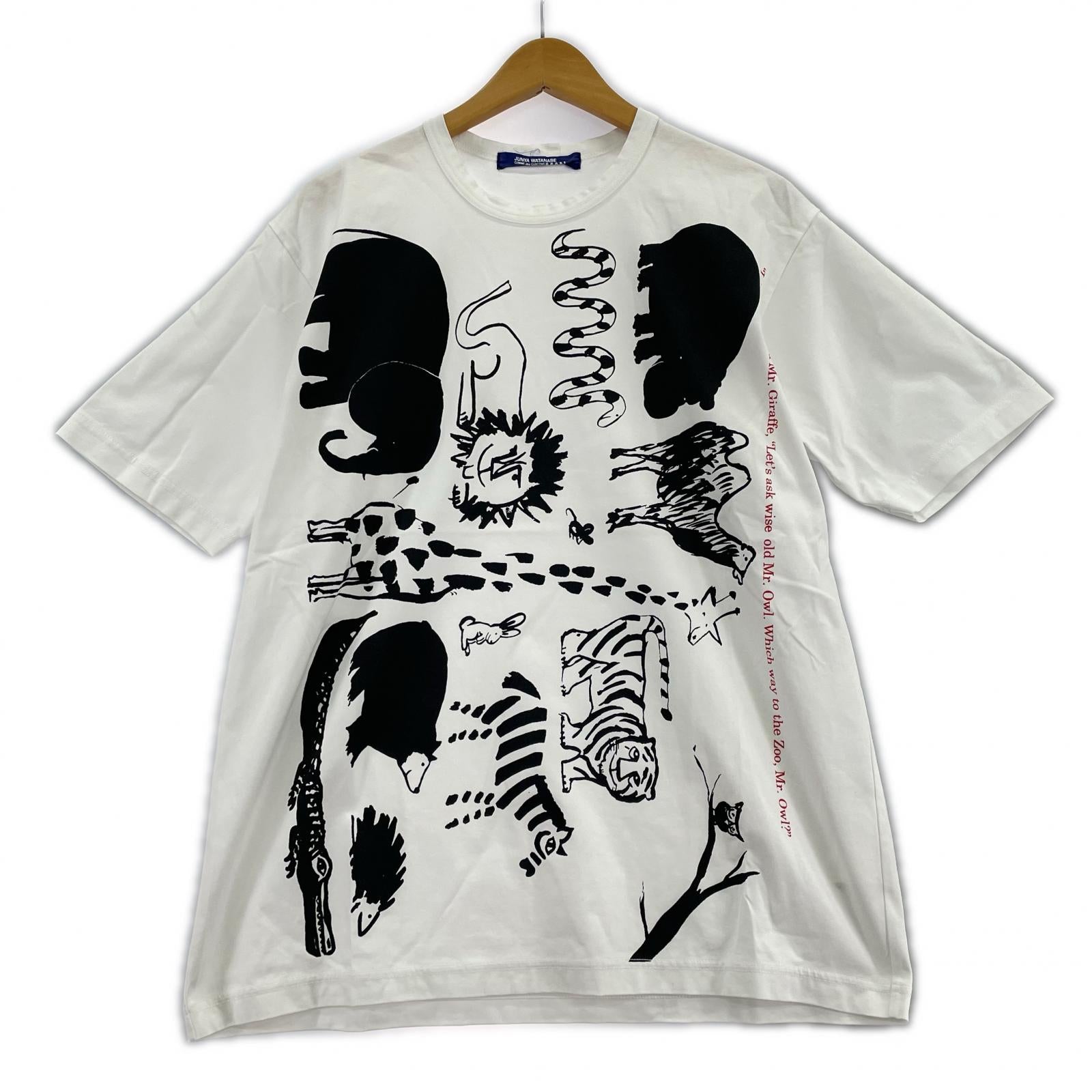 半袖Tシャツ 天竺綿プリントTシャツ アニマルイアラスト (L) 白 L ホワイト