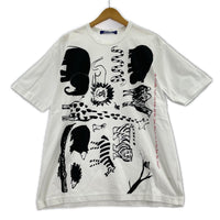 半袖Tシャツ 天竺綿プリントTシャツ アニマルイアラスト (L) 白 L ホワイト
