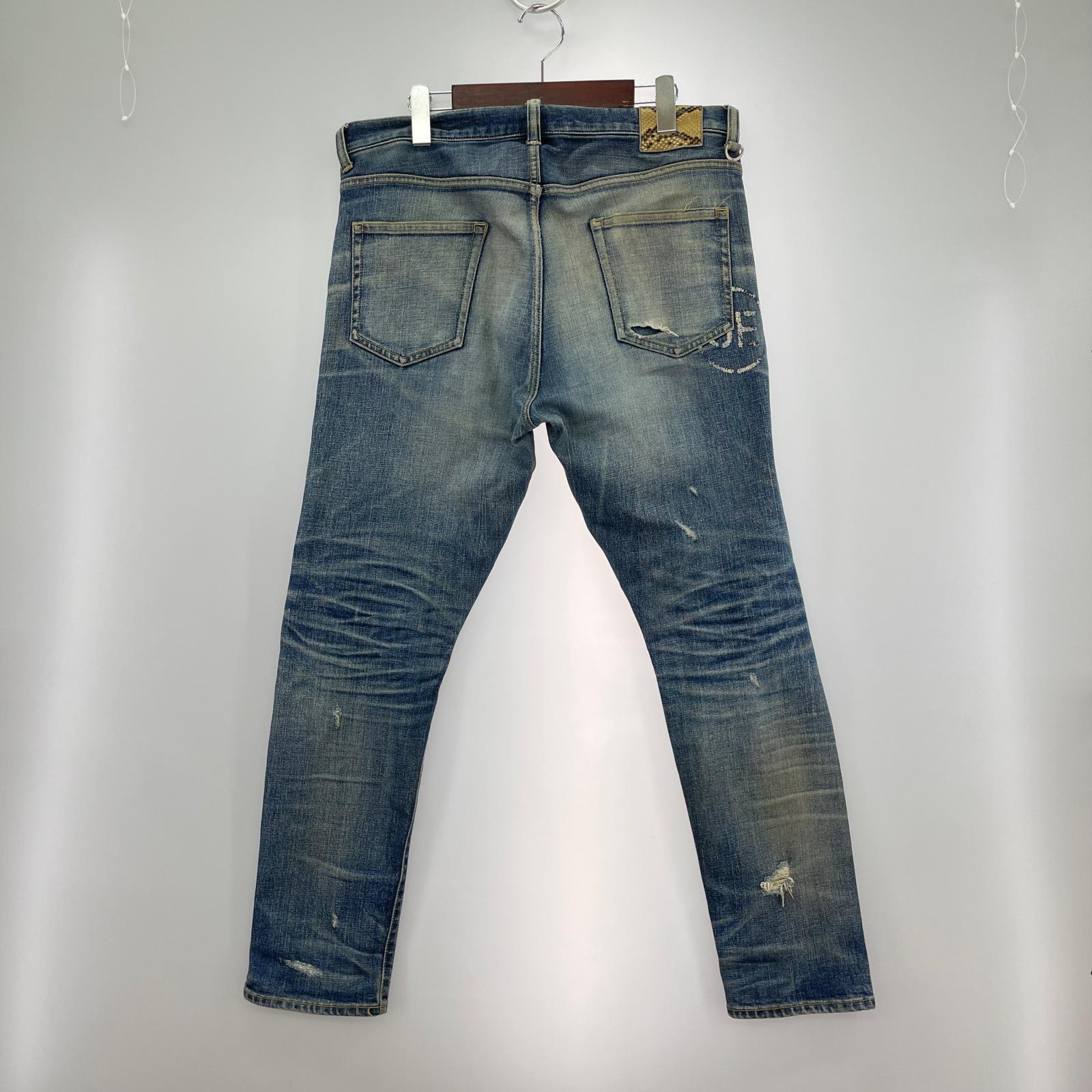 デニムパンツ 23ss DAMAGED DENIM TAPERED PANTS 2 ネイビー