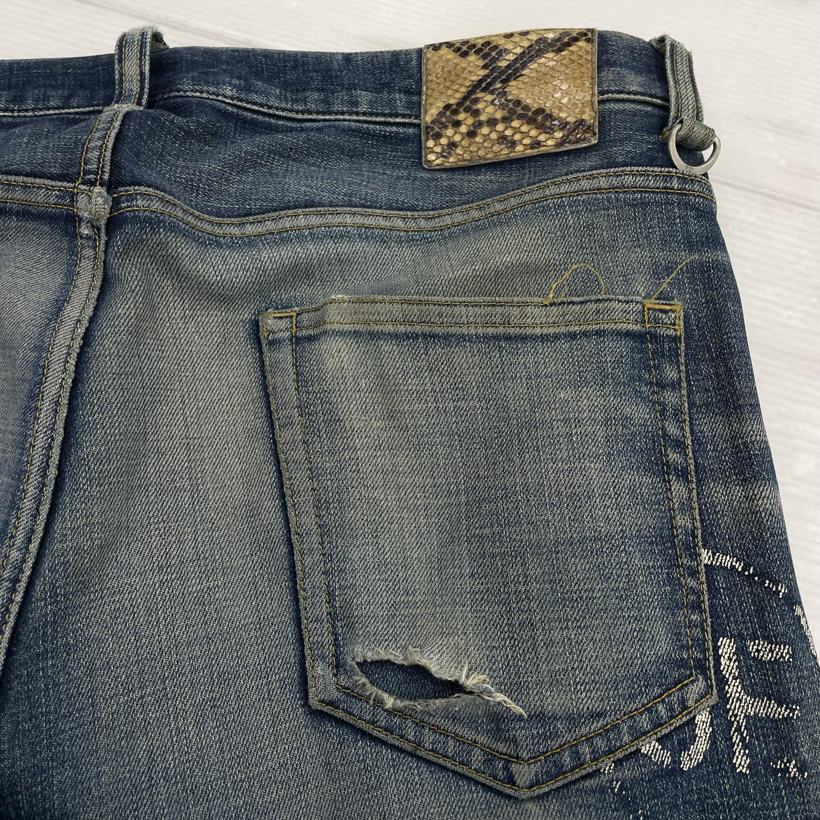 デニムパンツ 23ss DAMAGED DENIM TAPERED PANTS 2 ネイビー