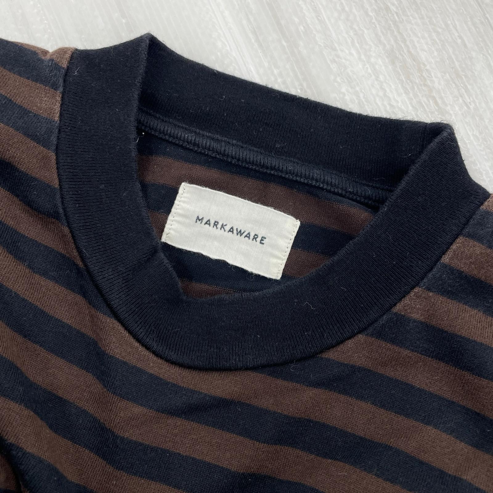 長袖Tシャツ BOX Tee L/S ORGANIC COTTON BORDER 茶×黒 3 3
