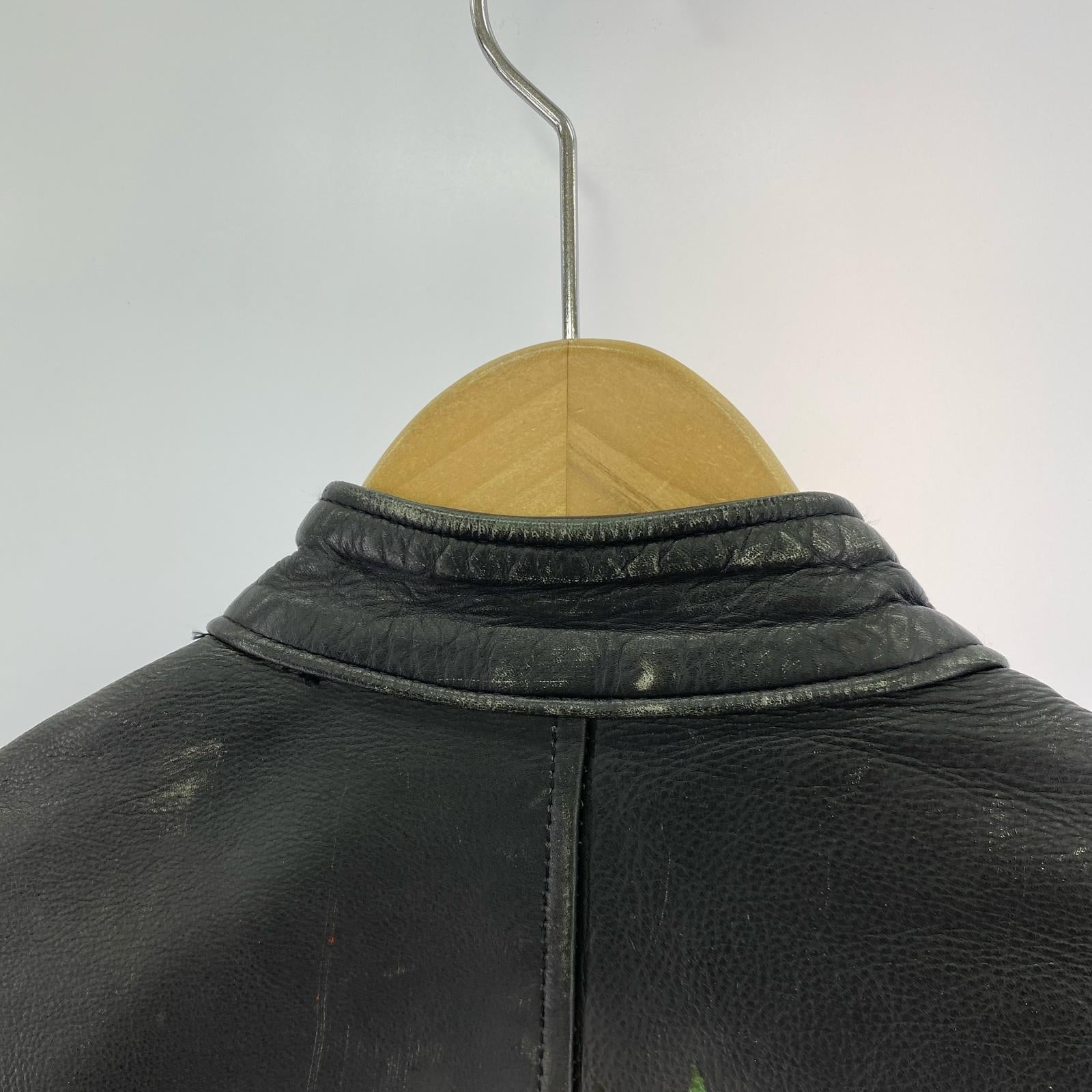 ライダースジャケット US GENUINE WEAR シングルライダース バッグペイント 36 ブラック