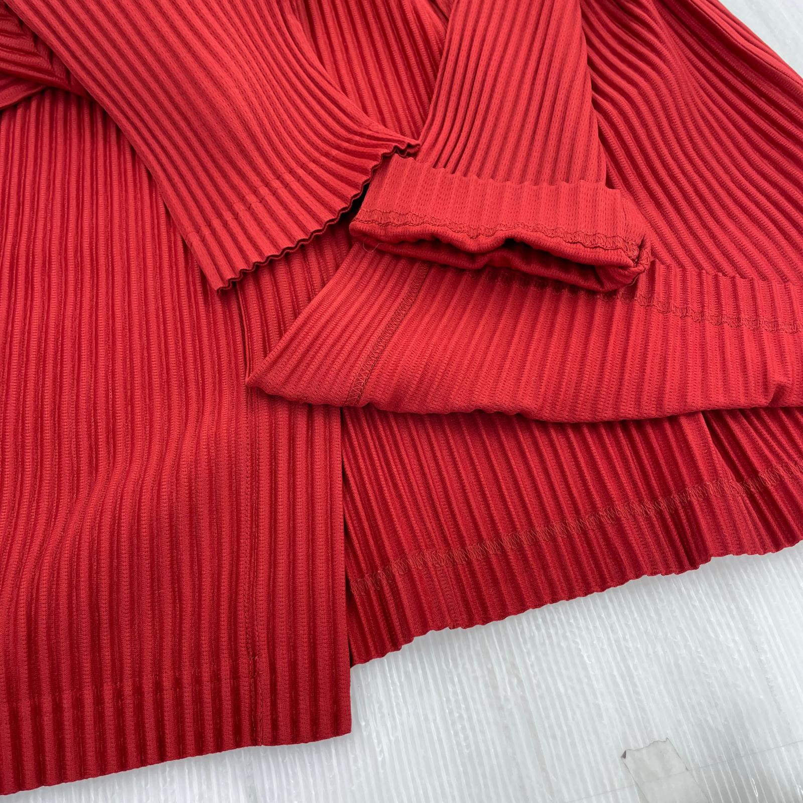長袖シャツ 19SS プリーツバンドカラーシャツ 3 レッド