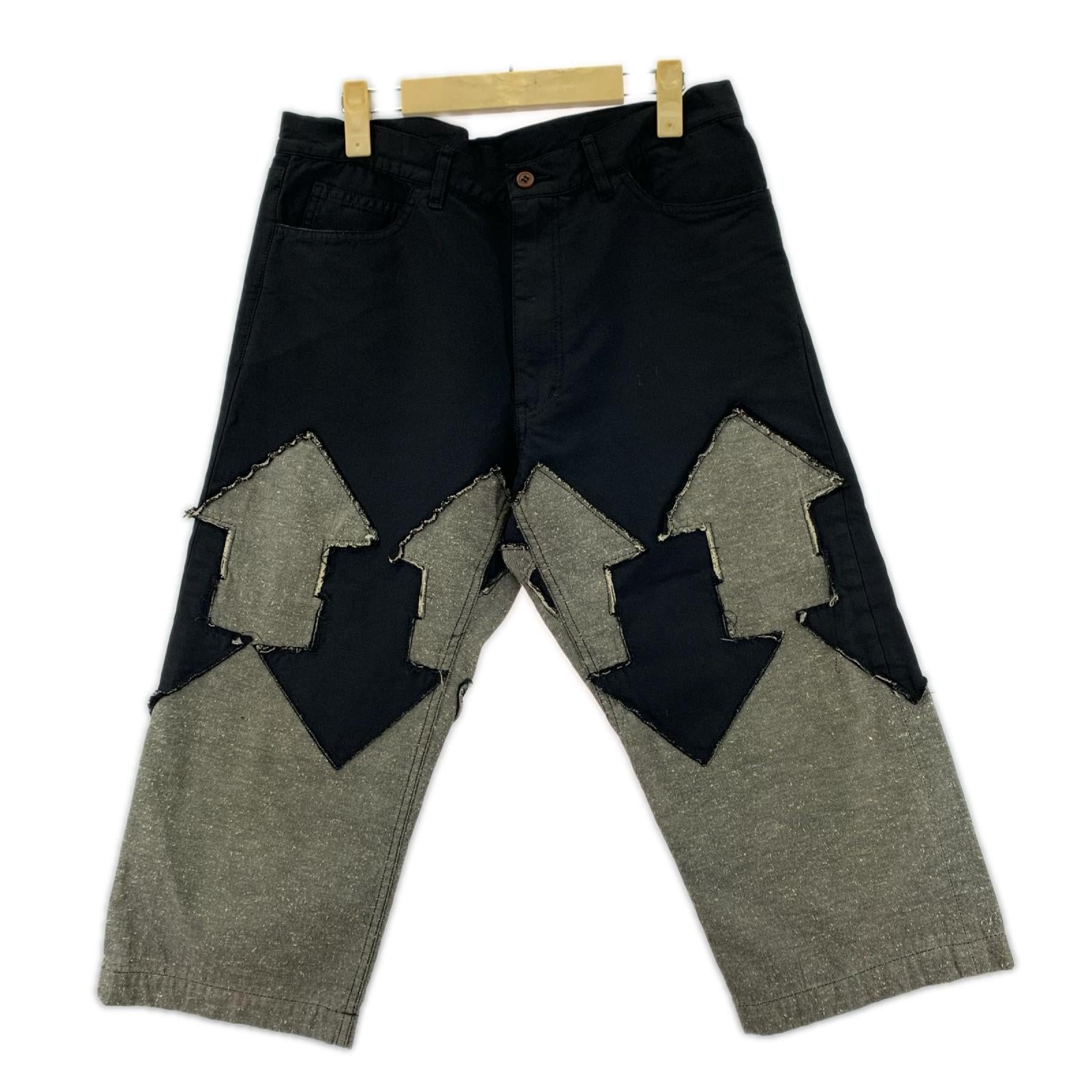 パンツ HOMME PLUS 14SS 矢印パッチワークパンツ 黒 ポリ縮 M ブラック