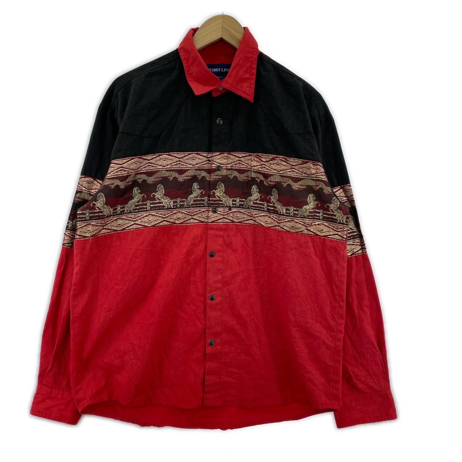 長袖シャツ 90-00s FIRST LINE RED/BLK S S