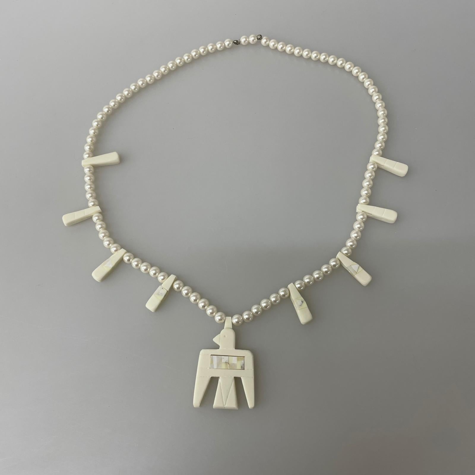 ネックレス KAPITAL Santo Domingo Bird Pearl Necklace 白 ホワイト
