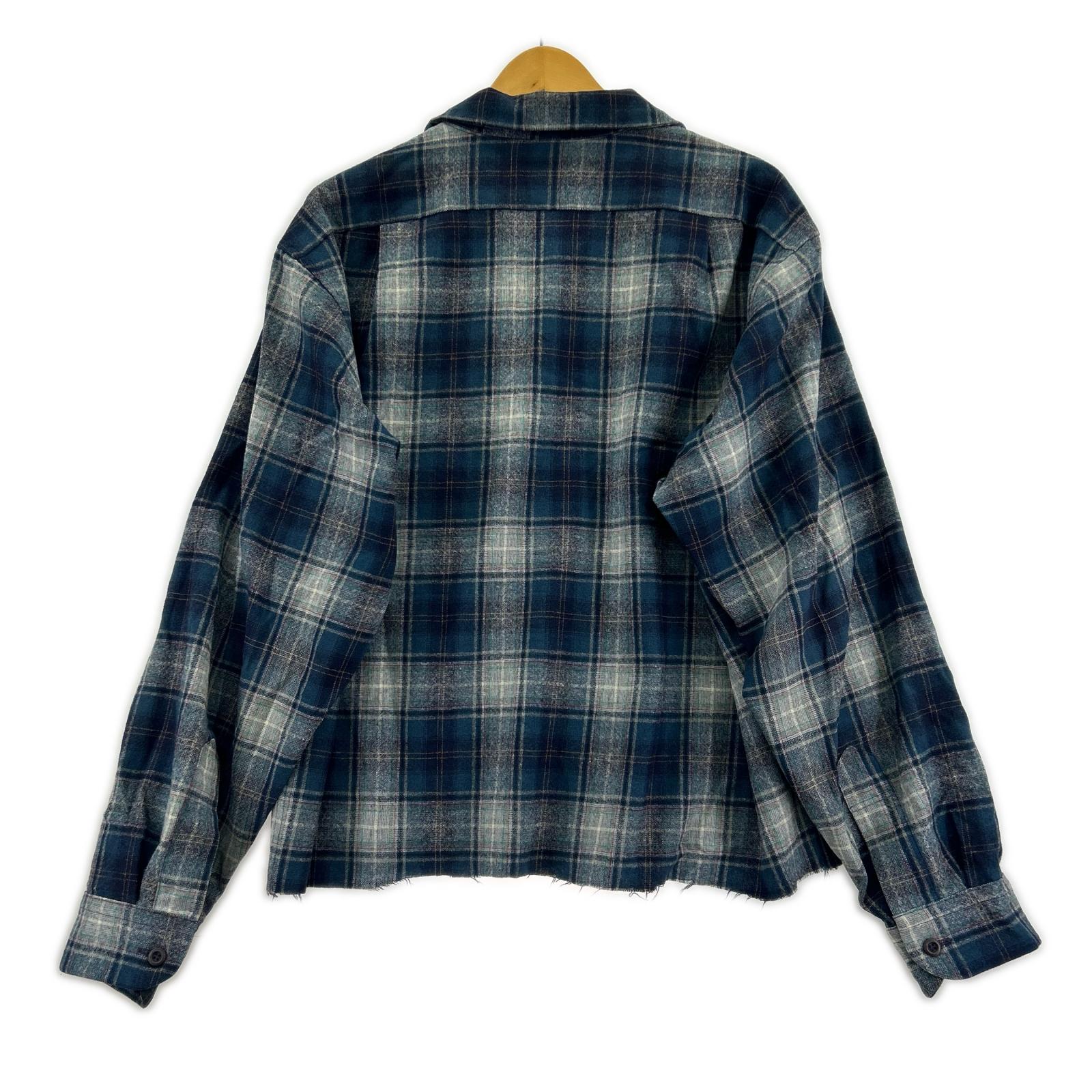 長袖シャツ 70s wool check shirt ネイビー