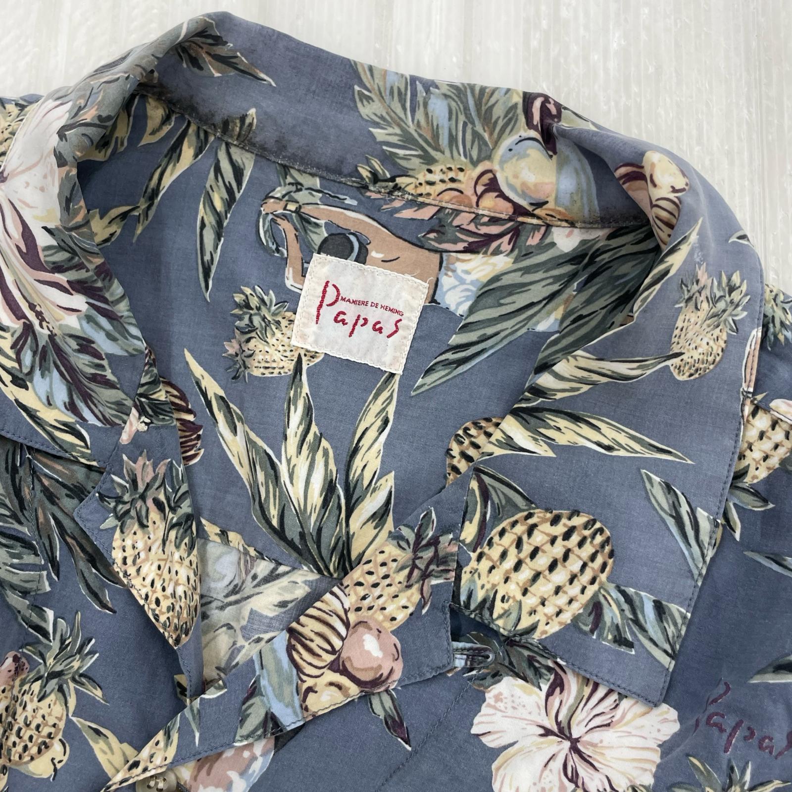 半袖シャツ Papas レーヨンアロハシャツ 青 (L) L ブルー