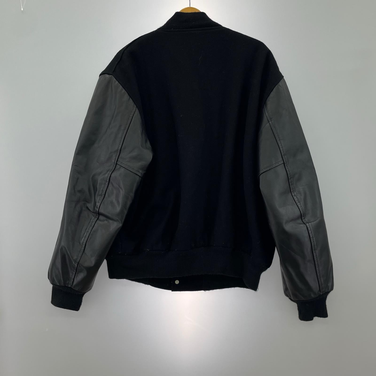 ジャケット 80s USA製 BUTWIN レザー切替ウールスタジャン ブラック ブラック