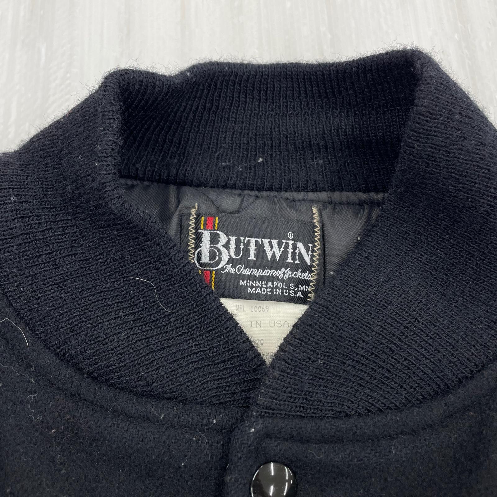 ジャケット 80s USA製 BUTWIN レザー切替ウールスタジャン ブラック ブラック
