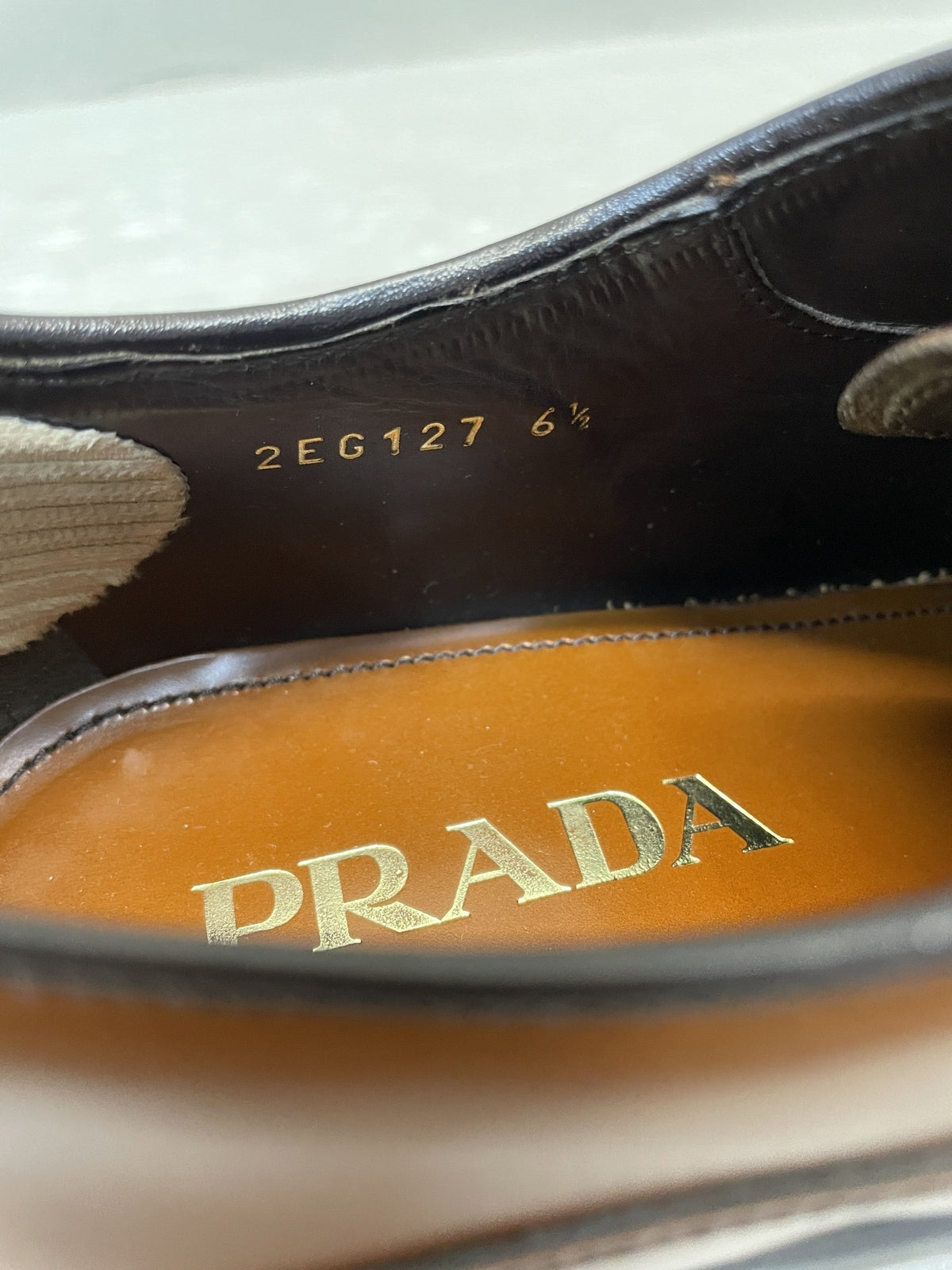 PRADA カーフレザー デザインブーツ 6 1/2 茶 2EG127