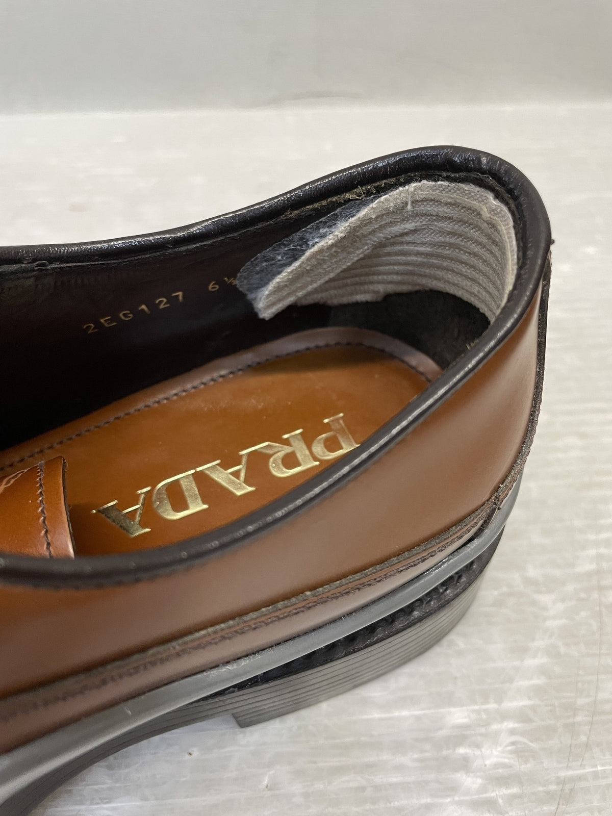 PRADA カーフレザー デザインブーツ 6 1/2 茶 2EG127