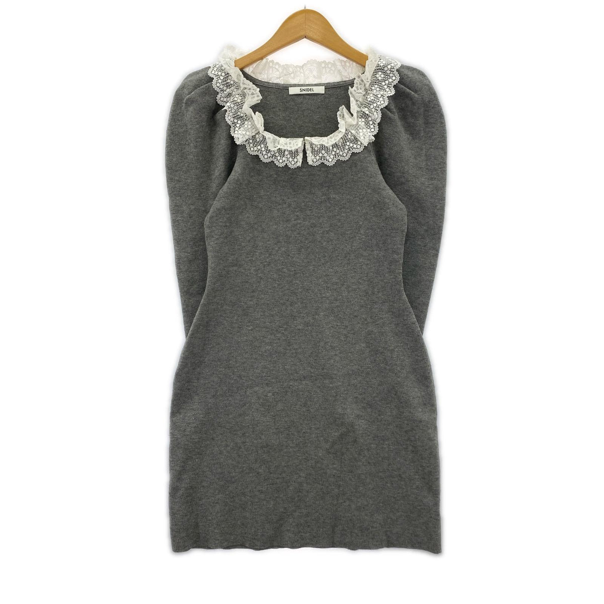 ワンピース SNIDEL フリルネックニットワンピース GRY グレー