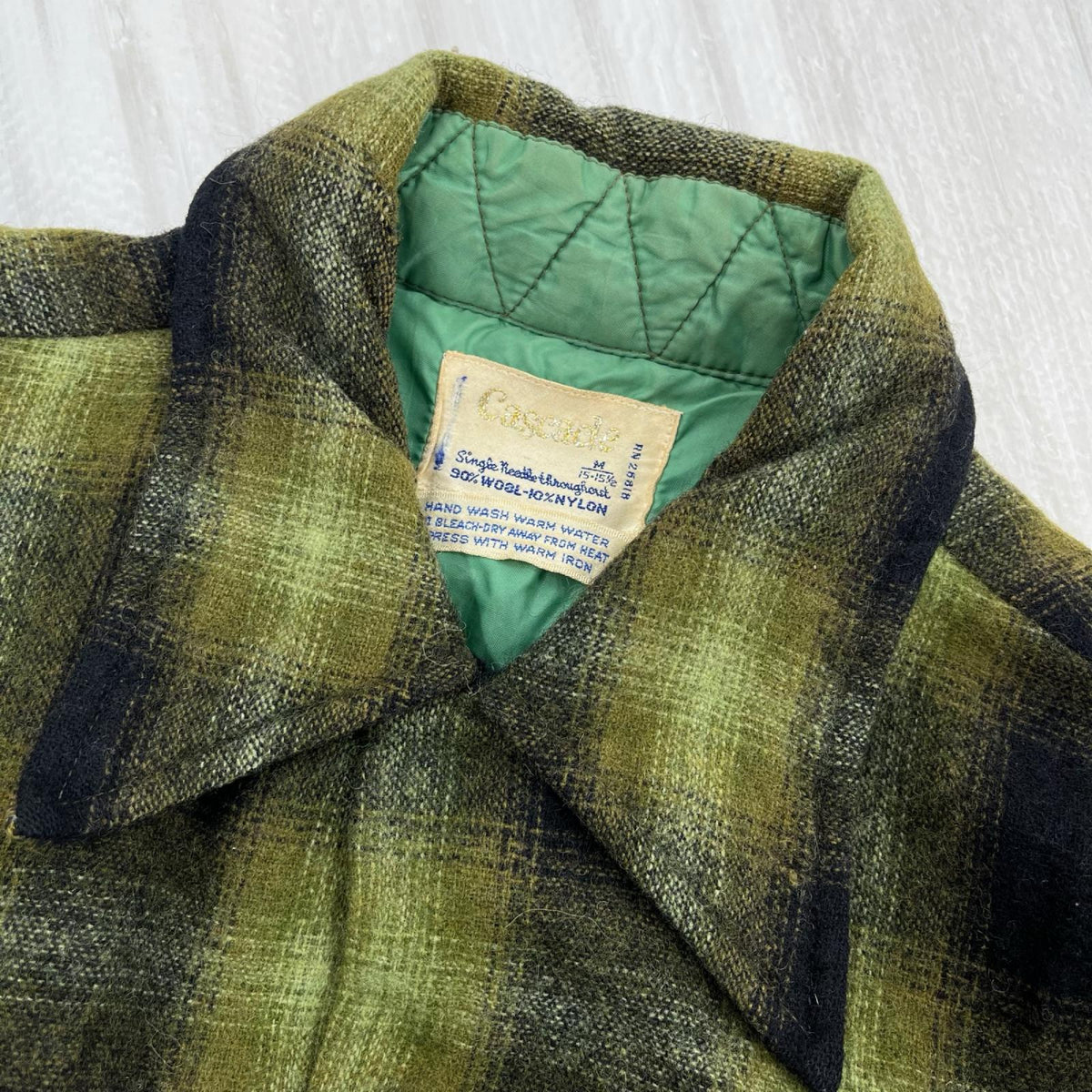 長袖シャツ 70s Cascade オンブレチェックウールシャツ M M グリーン