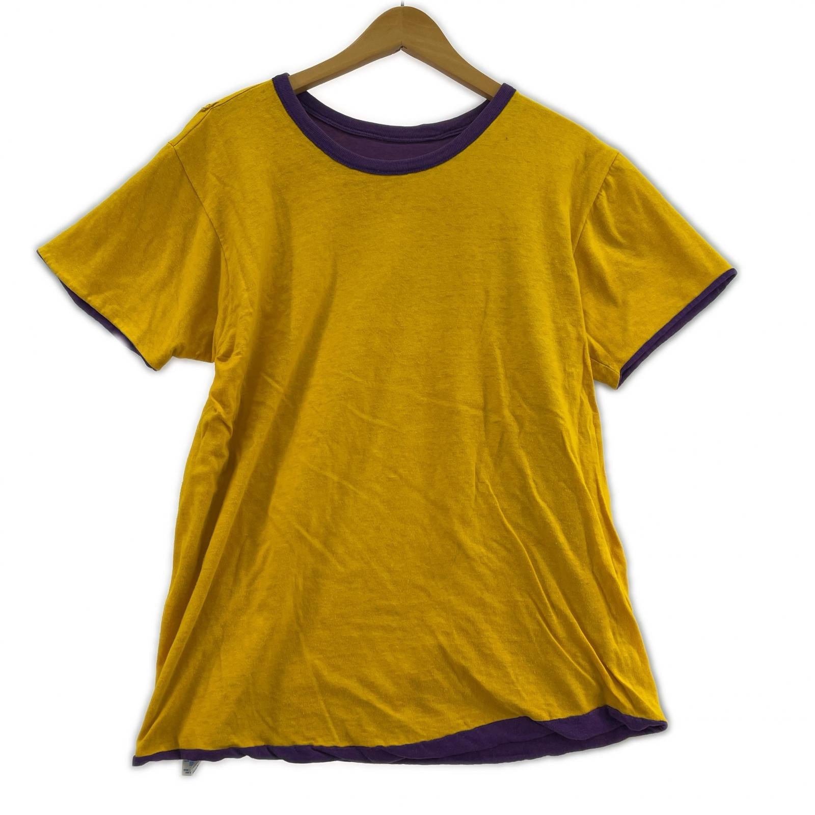 半袖Tシャツ Champion 80s トリコタグ リバーシブル ラバープリント 紫×黄 (L) L