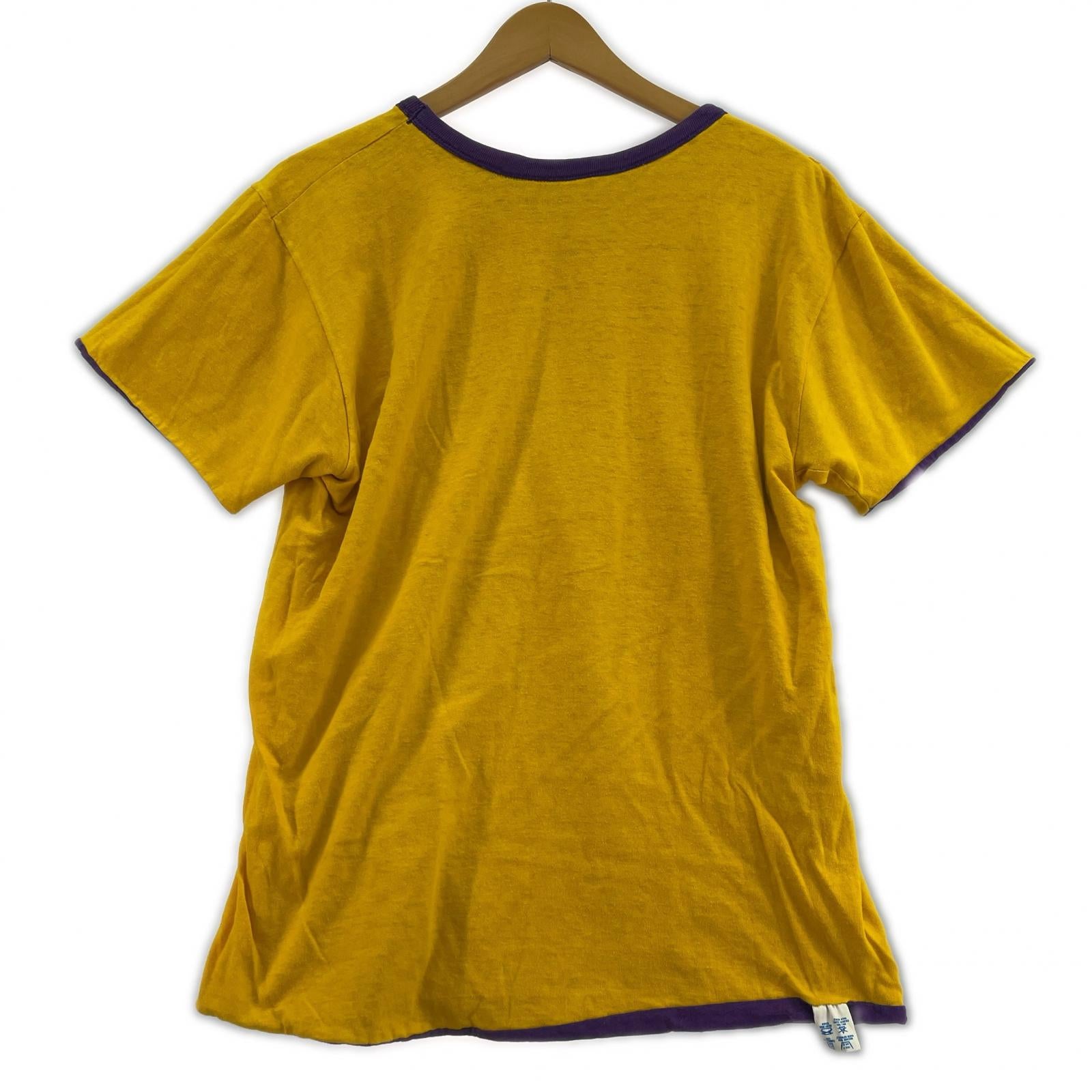 半袖Tシャツ Champion 80s トリコタグ リバーシブル ラバープリント 紫×黄 (L) L