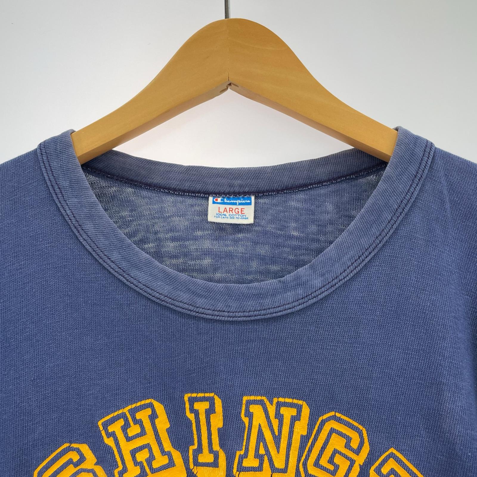 半袖Tシャツ Champion バータグ ラバープリント フットボールT 紺 (L) L ブルー