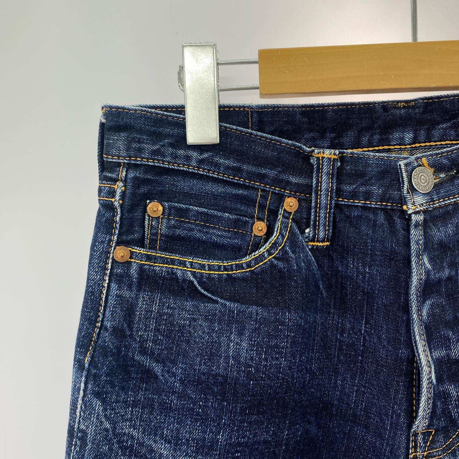 デニムパンツ ボタンフライ w32 32 ネイビー
