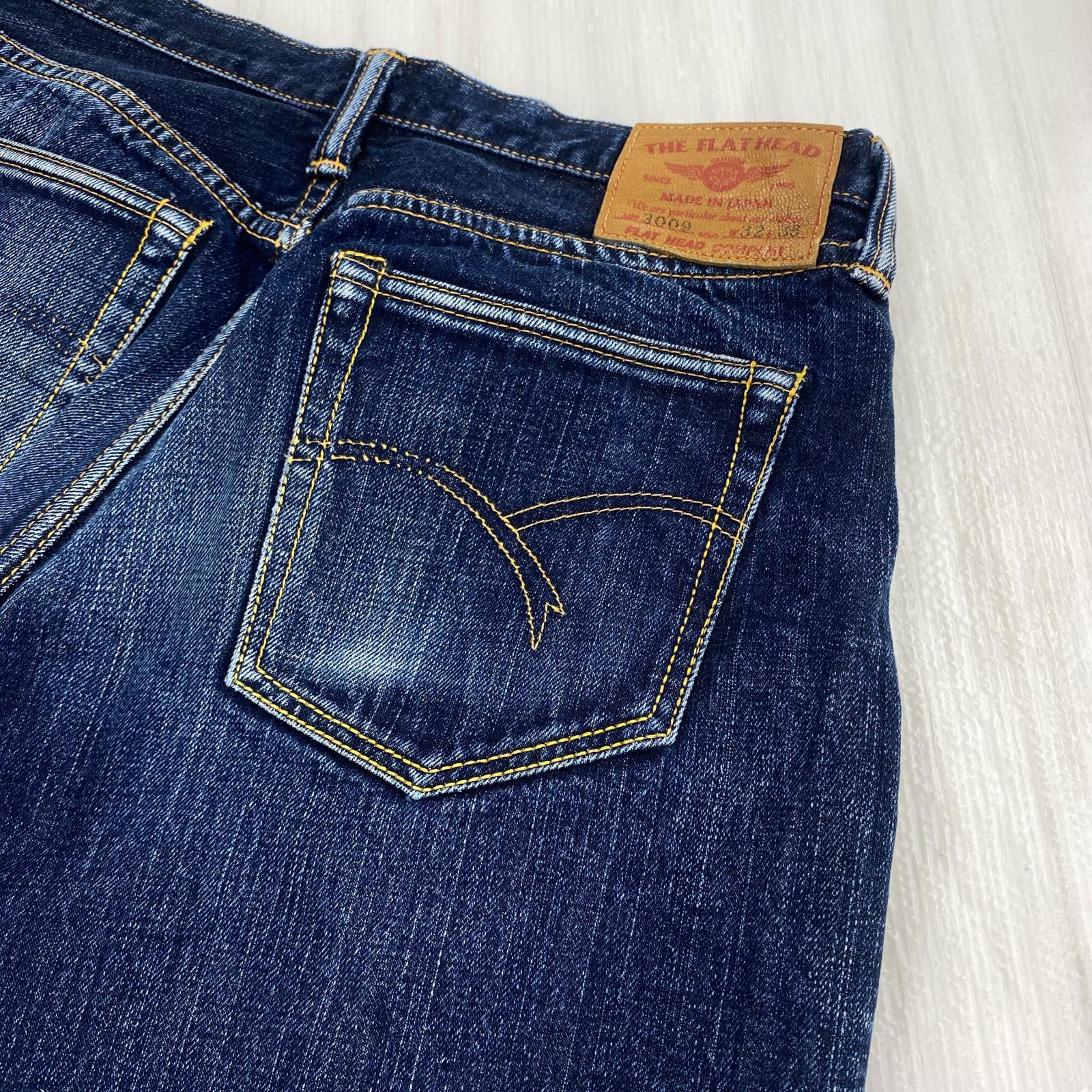 デニムパンツ ボタンフライ w32 32 ネイビー