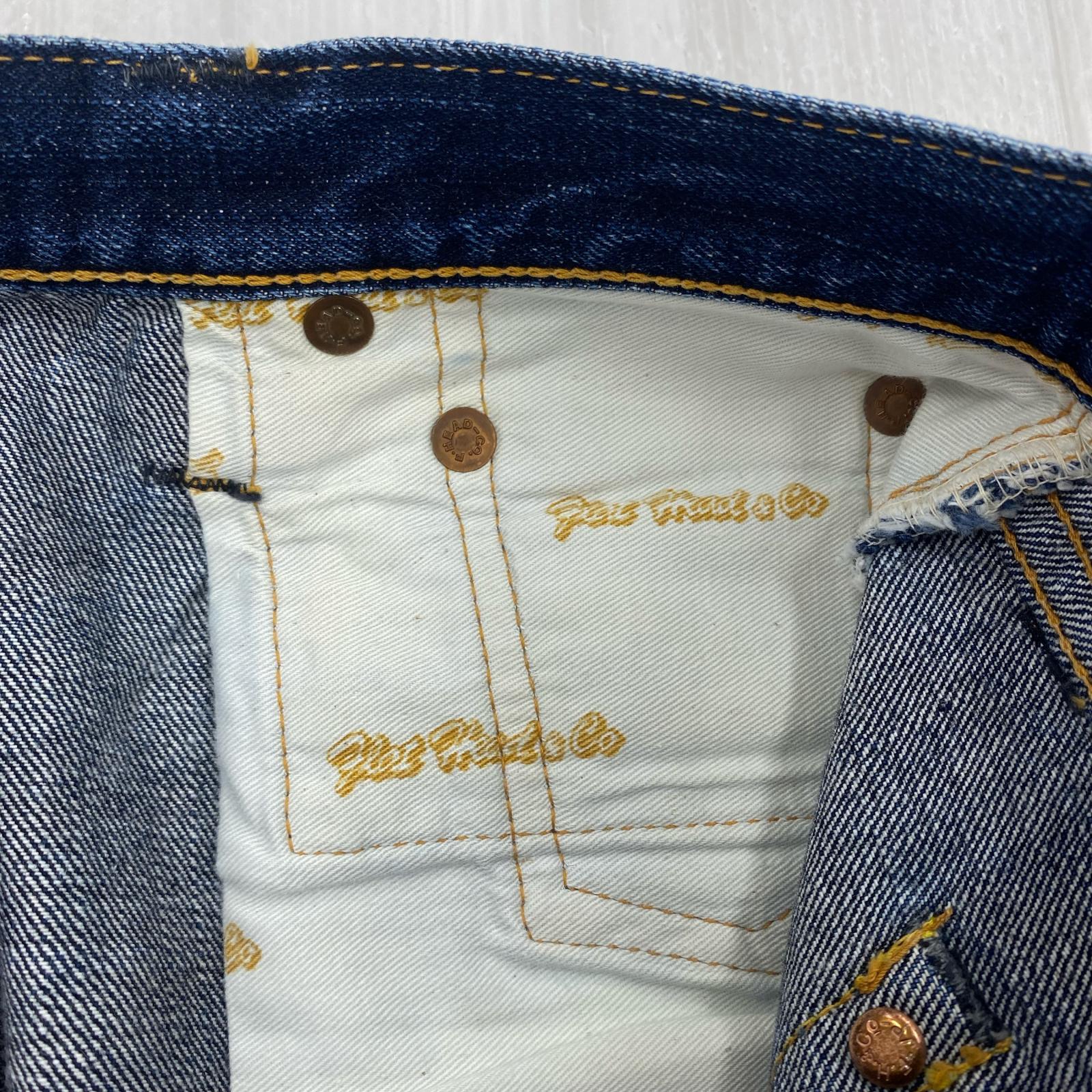 デニムパンツ ボタンフライ w32 32 ネイビー