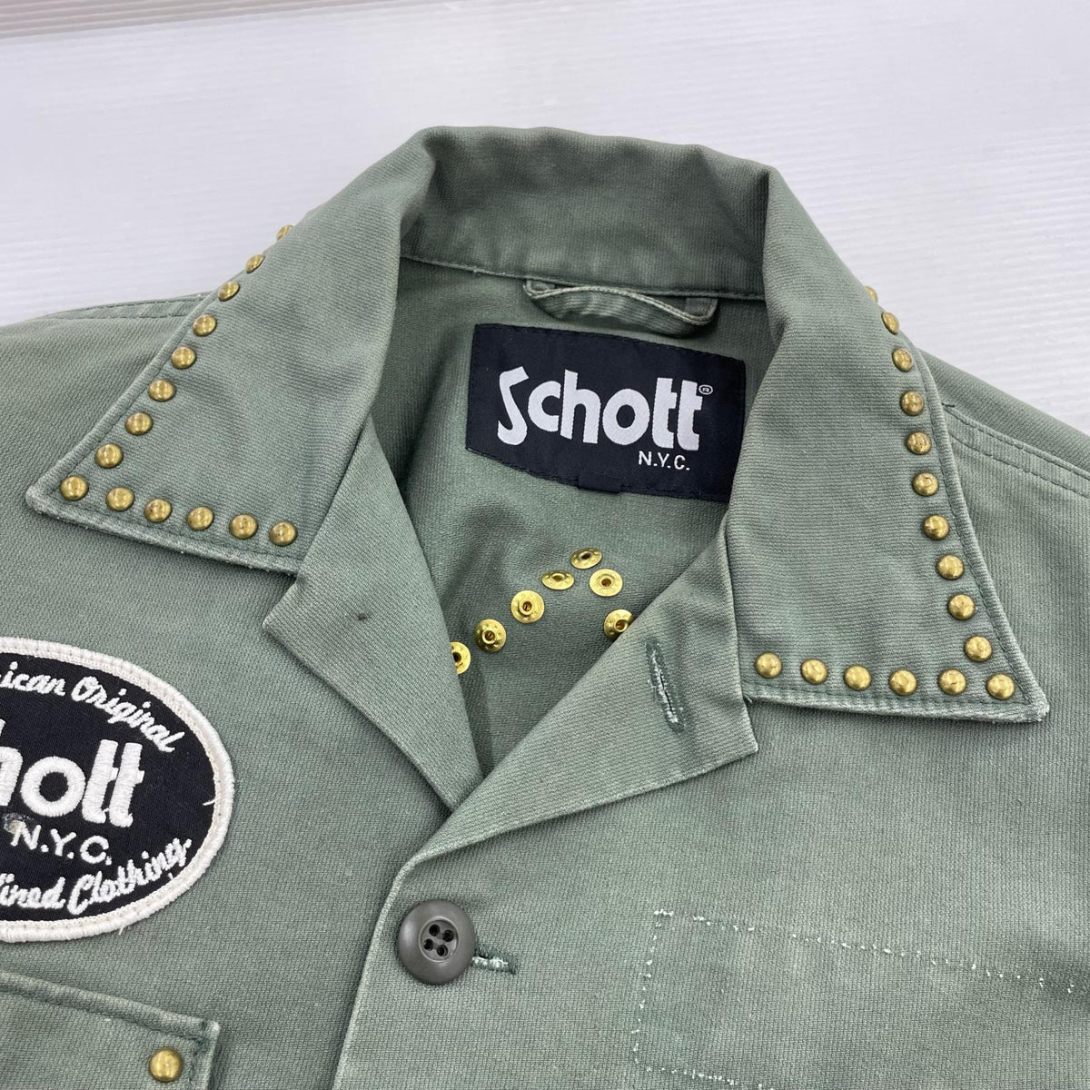 ジャケット schott スタッズワークジャケット M カーキ M カーキ