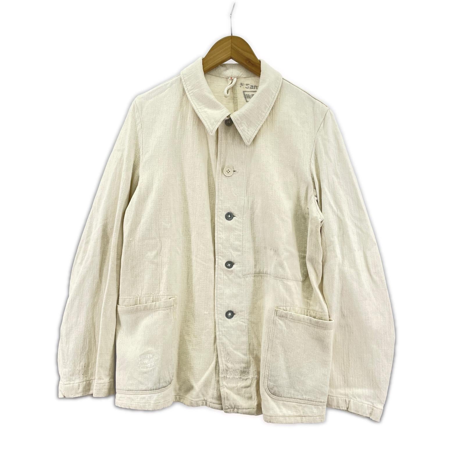 ジャケット 30s-40s/ドイツ軍/ヘリンボーンツイル コットンリネン ワークJKT 52 ホワイト