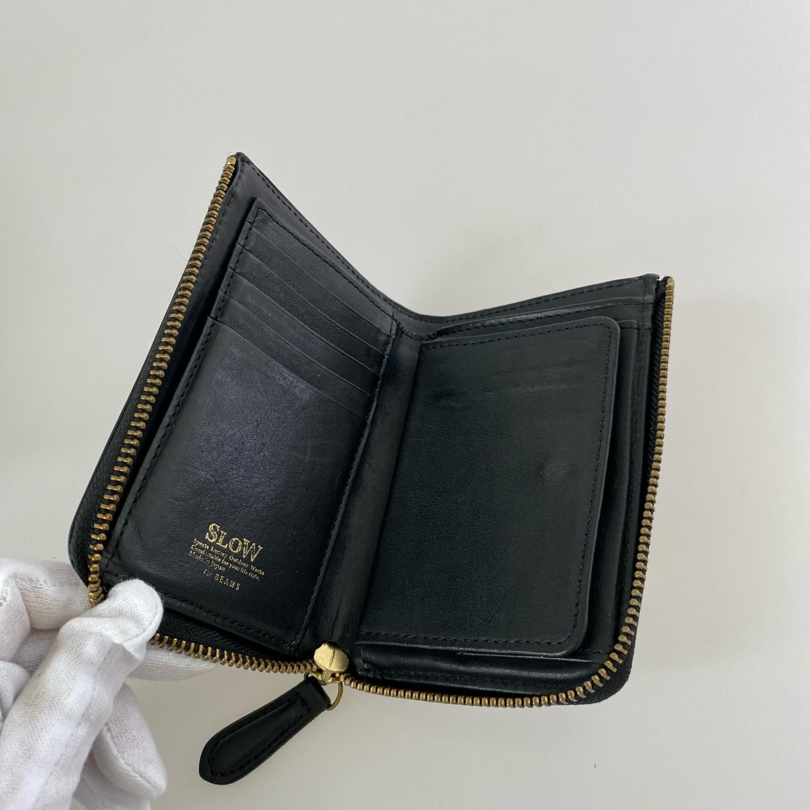 コンパクトウォレット SLOW&Co L字レザー財布 黒 ブラック