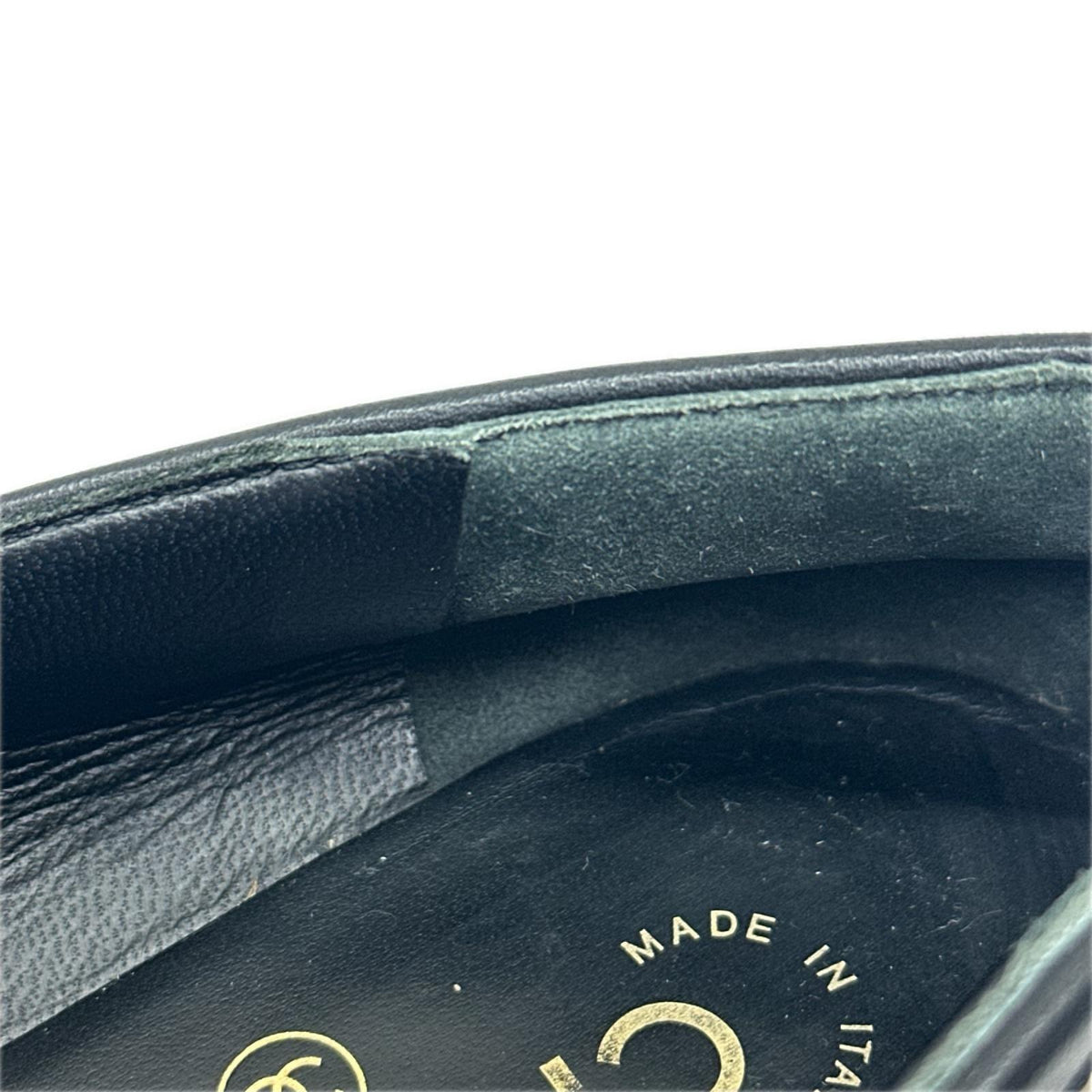 CHANEL ココマーク パール レザー ローファー 黒