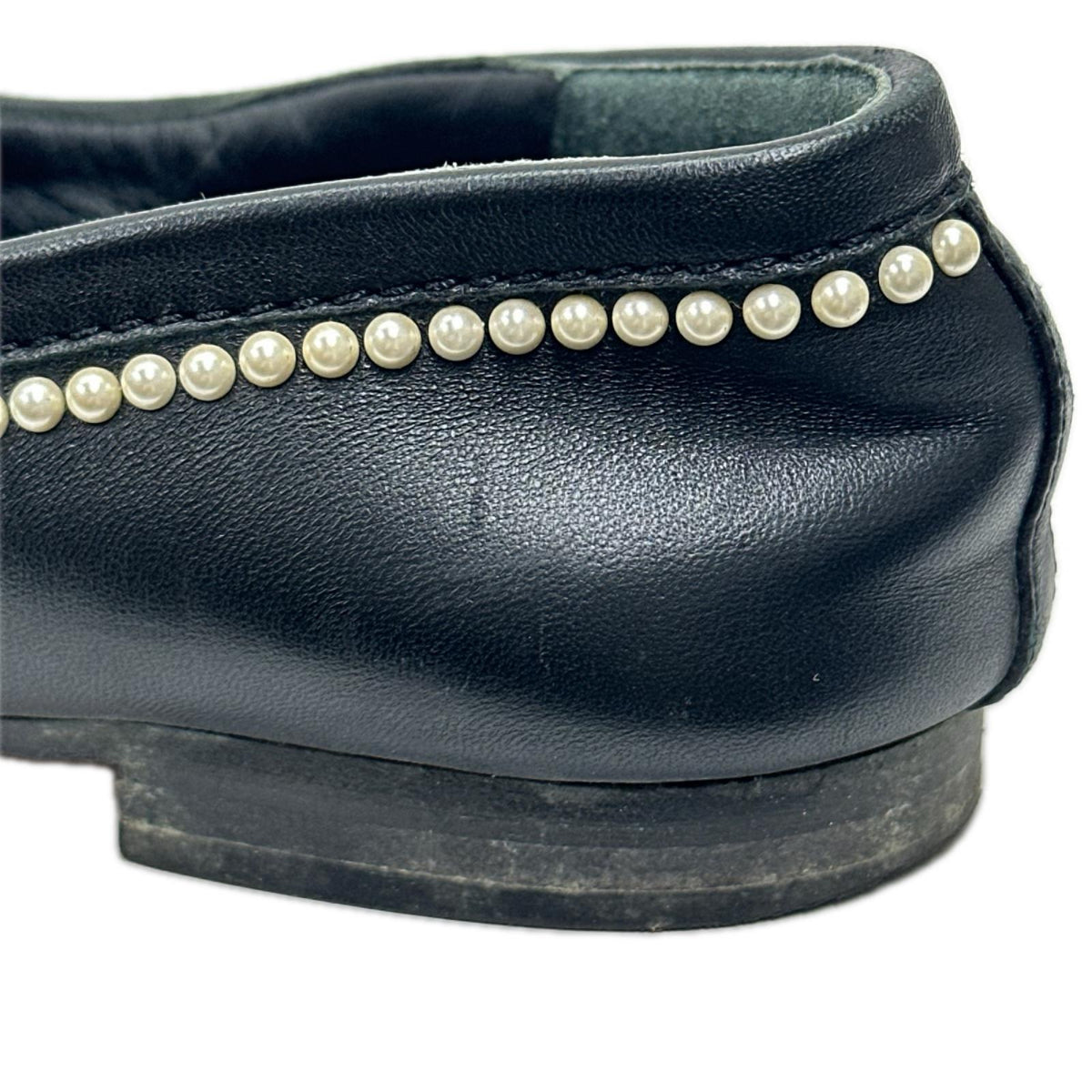 CHANEL ココマーク パール レザー ローファー 黒