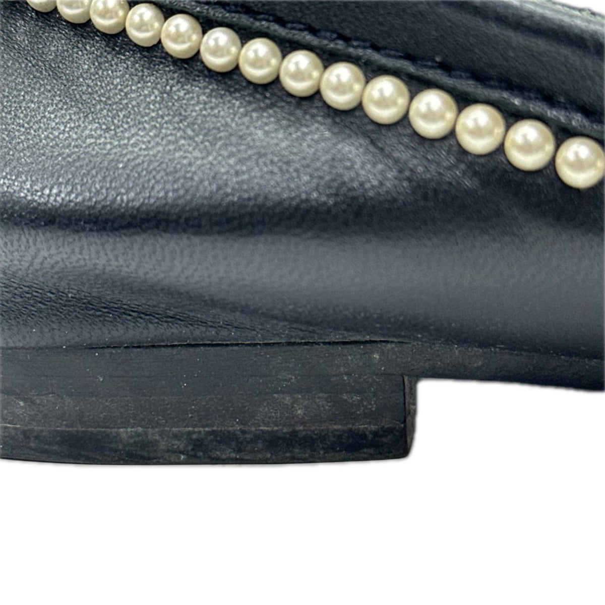 CHANEL ココマーク パール レザー ローファー 黒