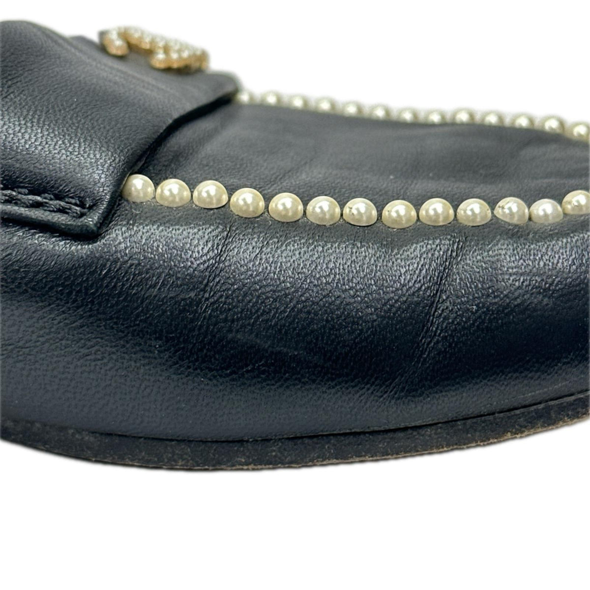 CHANEL ココマーク パール レザー ローファー 黒