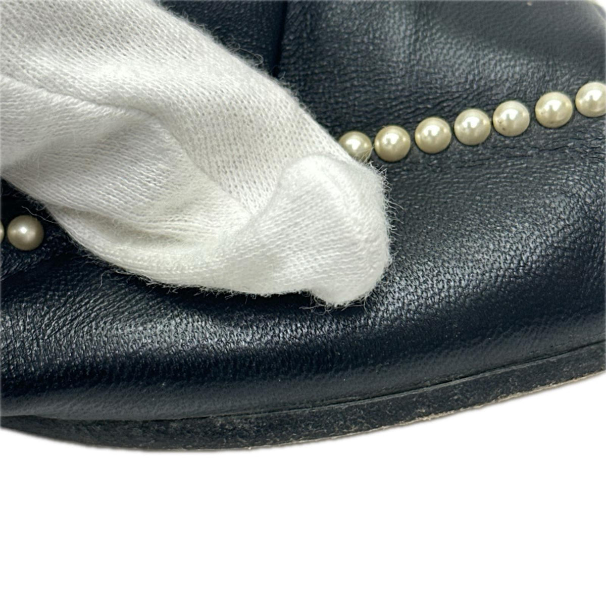 CHANEL ココマーク パール レザー ローファー 黒