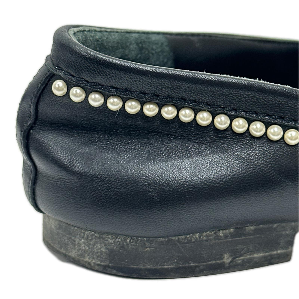 CHANEL ココマーク パール レザー ローファー 黒