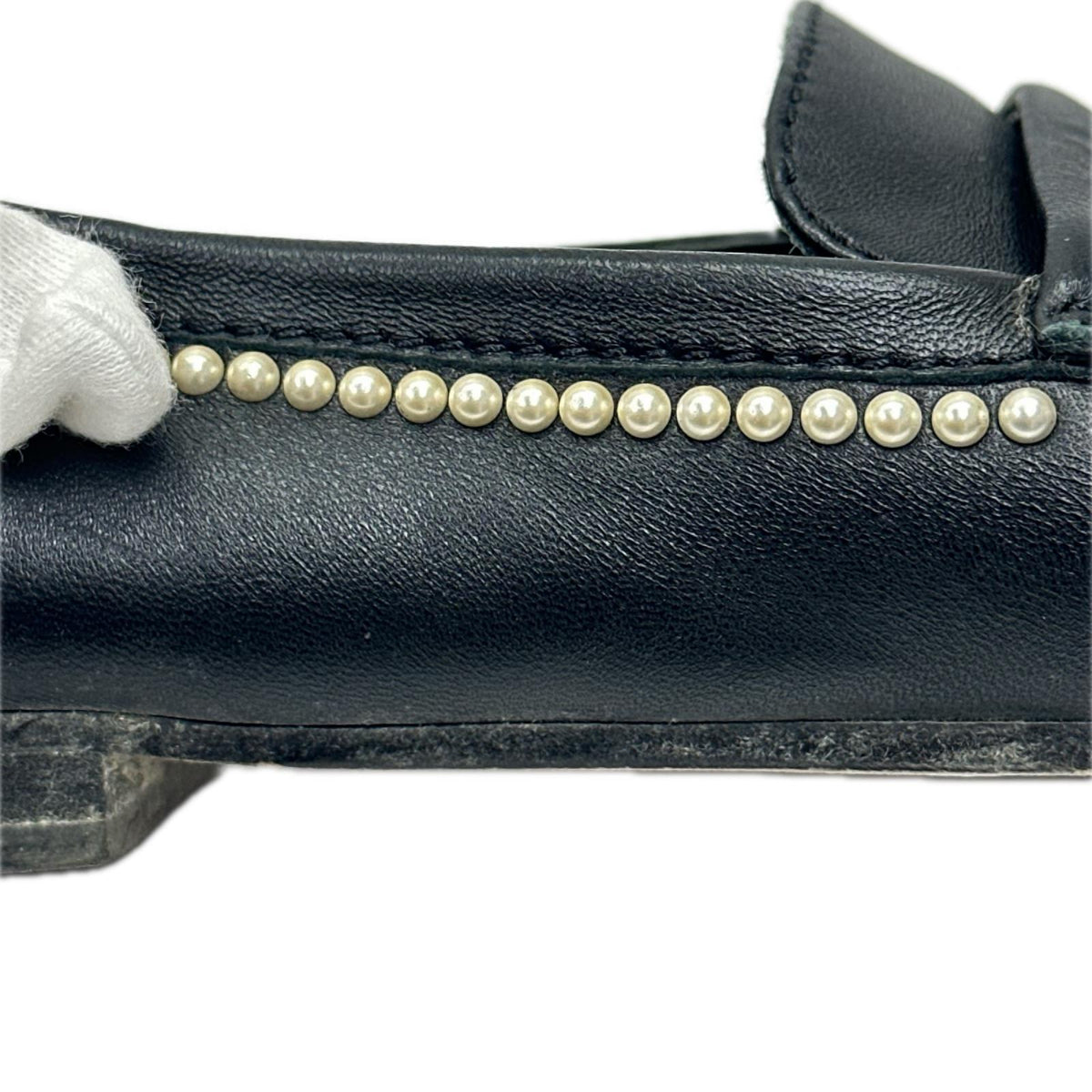 CHANEL ココマーク パール レザー ローファー 黒