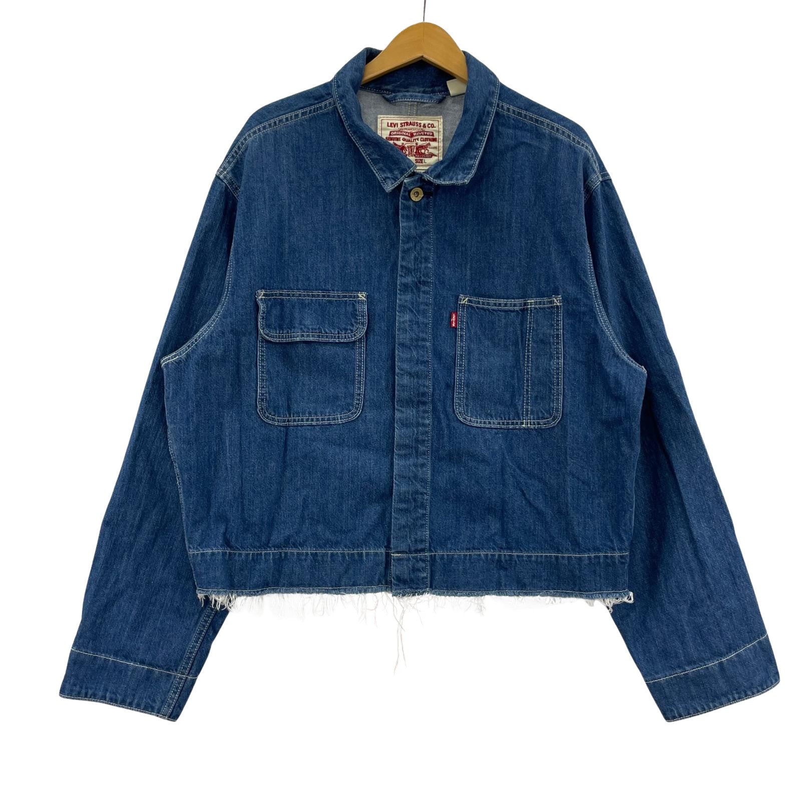デニムジャケット PREMIUM カットオフ L L ネイビー