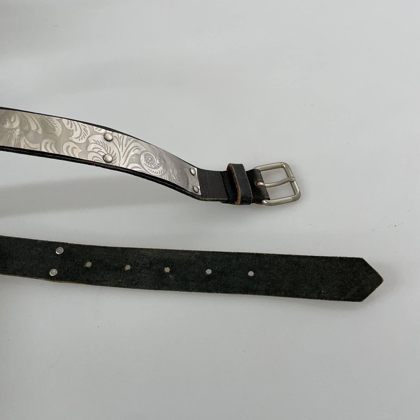 その他アクセサリー メタルプレートレザーベルト 黒 78 ブラック
