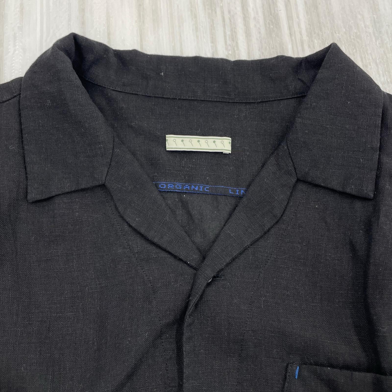 長袖シャツ Gorsch French Linen Wide Silhouette Open Collar Shirt 50 ブラック