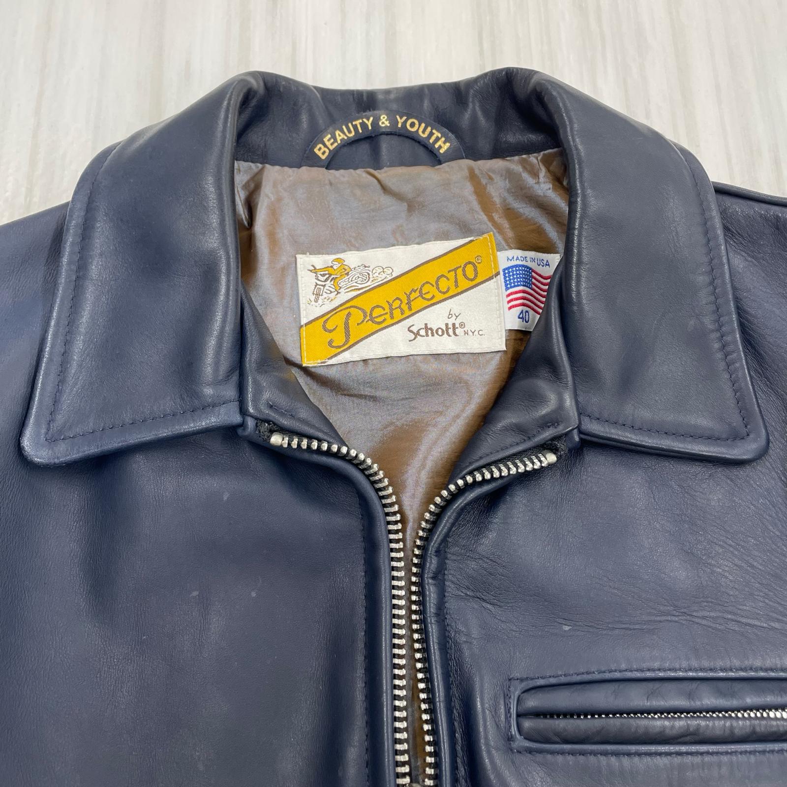 ライダースジャケット schott BEAUTY&YOUTH別注 シングルライダースジャケット 40 ネイビー