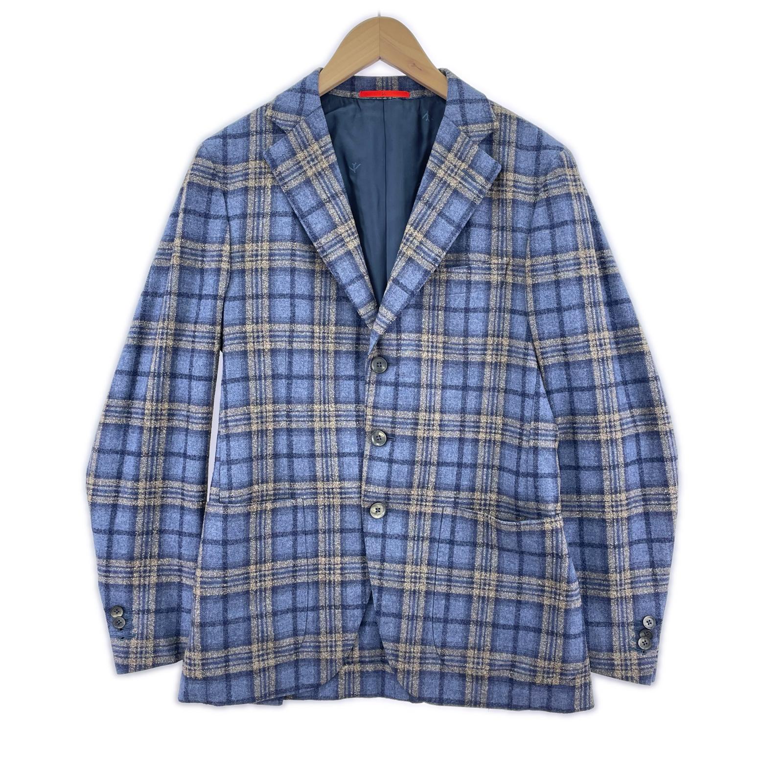 テーラードジャケット ISAIA ウールシルク チェックテーラード (44) 44 ブルー