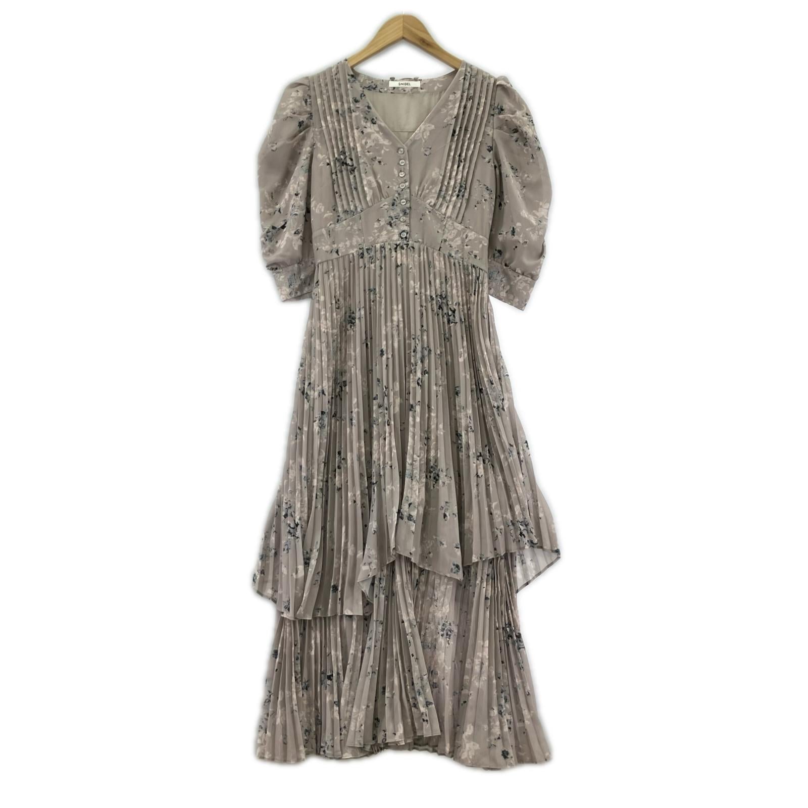 ワンピース 25AW/Sustinaプリーツプリントワンピース/GRY/1 グレー