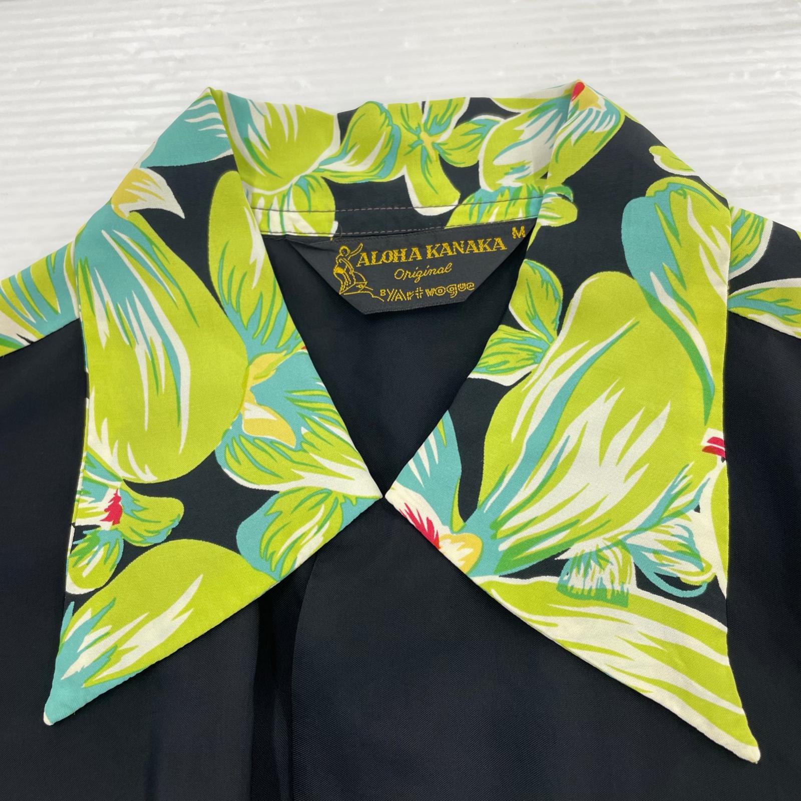 半袖シャツ aloha kanaka アロハシャツ 黒 (M) M ブラック