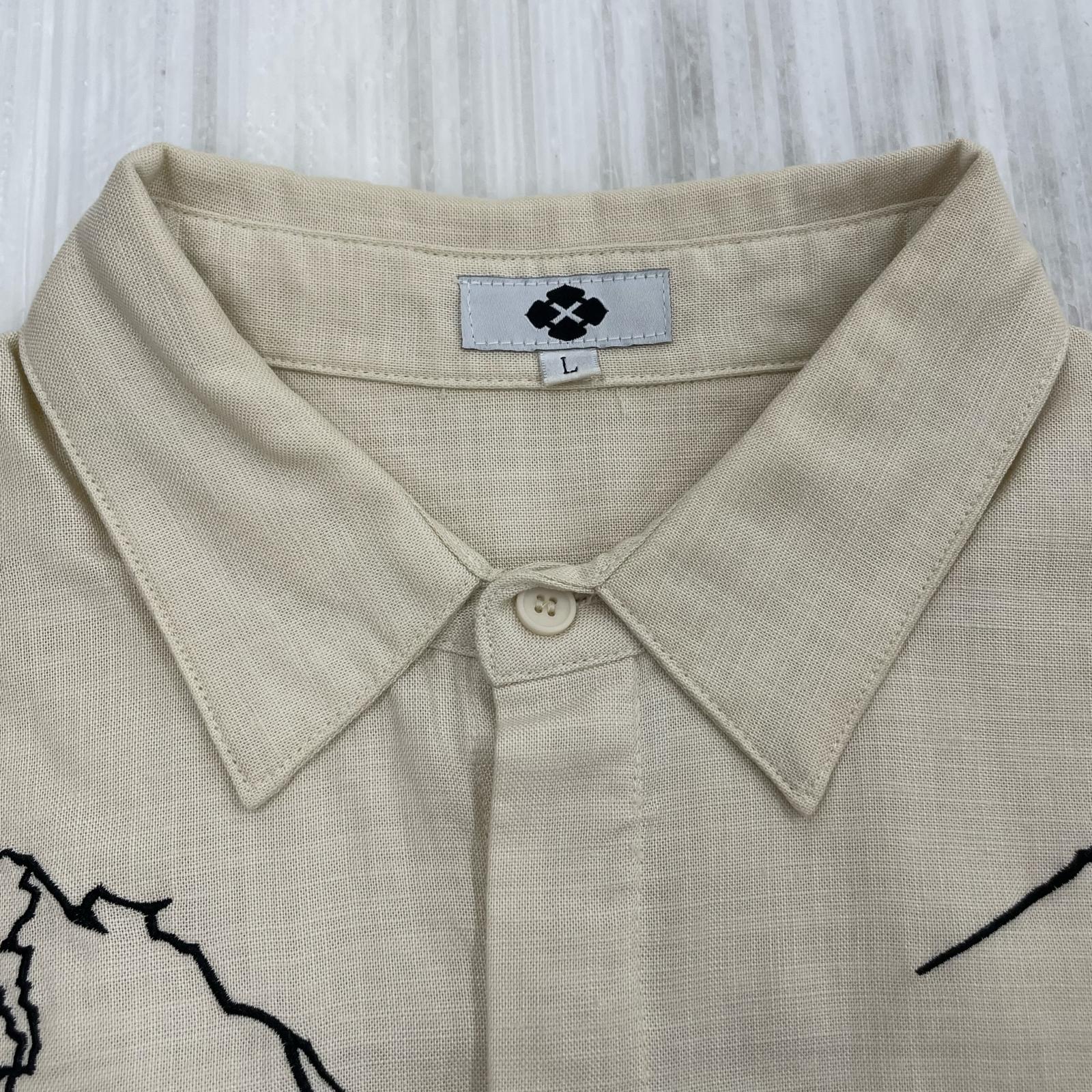 半袖シャツ GAKKIN 雷鳴 LIGHTNING EMBROIDERY SHIRT L アイボリー L