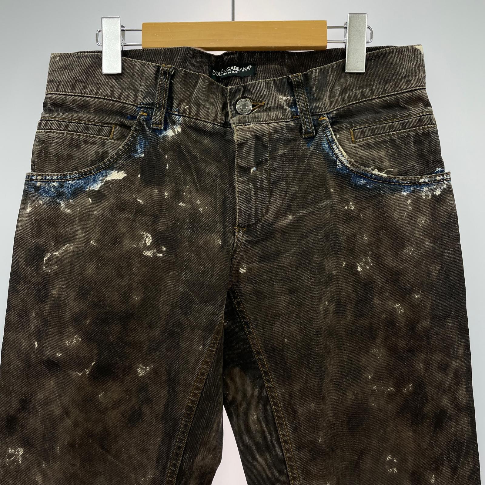 デニムパンツ 10aw ロゴプレートペインテッド パンツ 46 ブラウン
