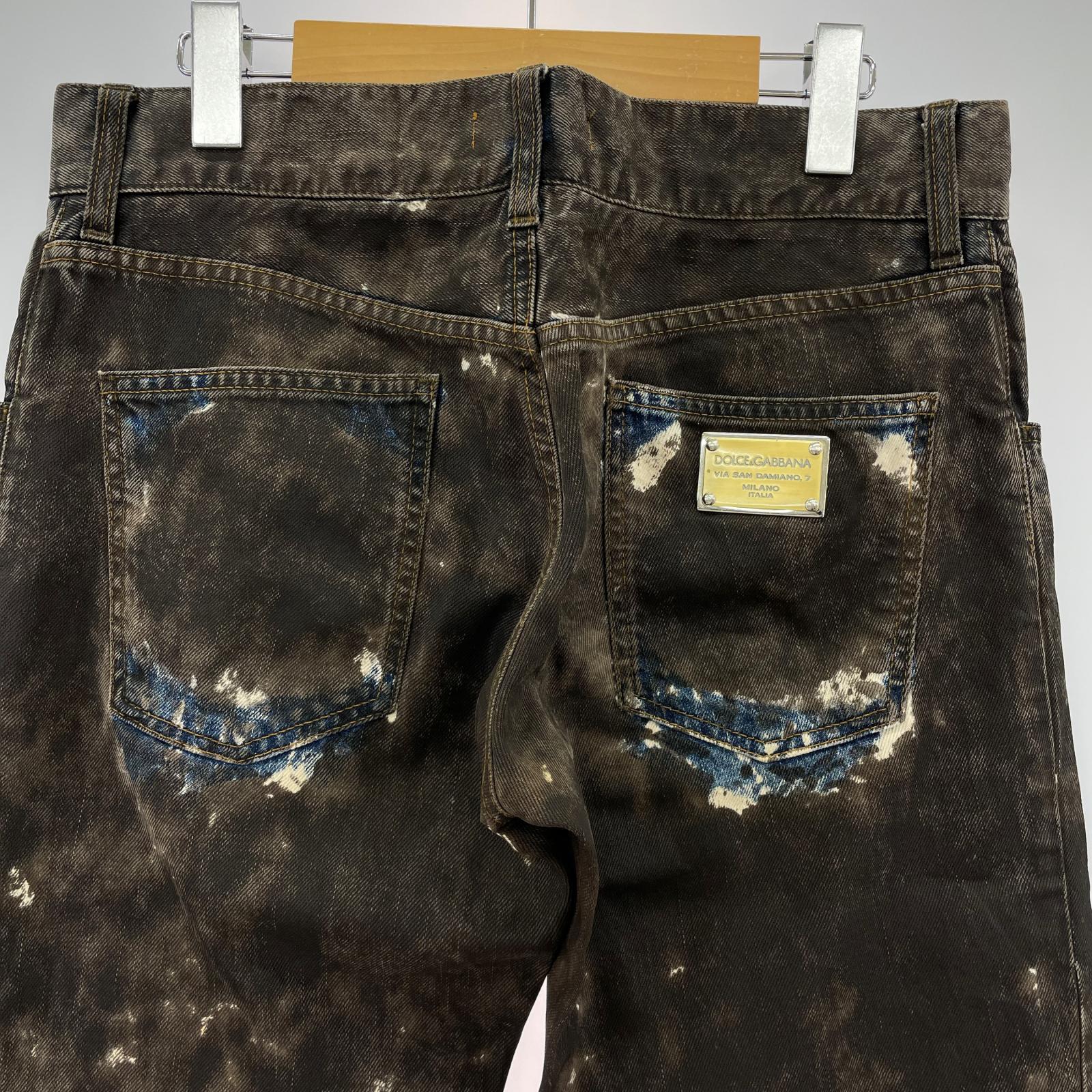 デニムパンツ 10aw ロゴプレートペインテッド パンツ 46 ブラウン