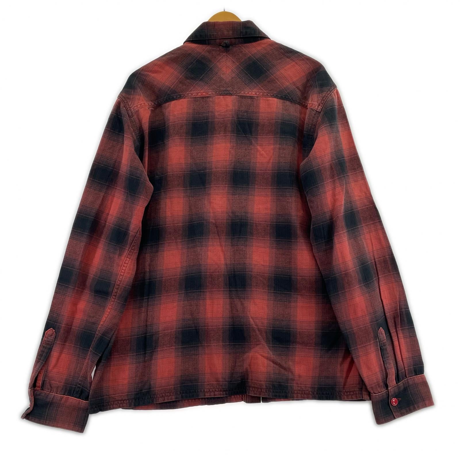 長袖シャツ シャドウチェック シャツ レッドL L