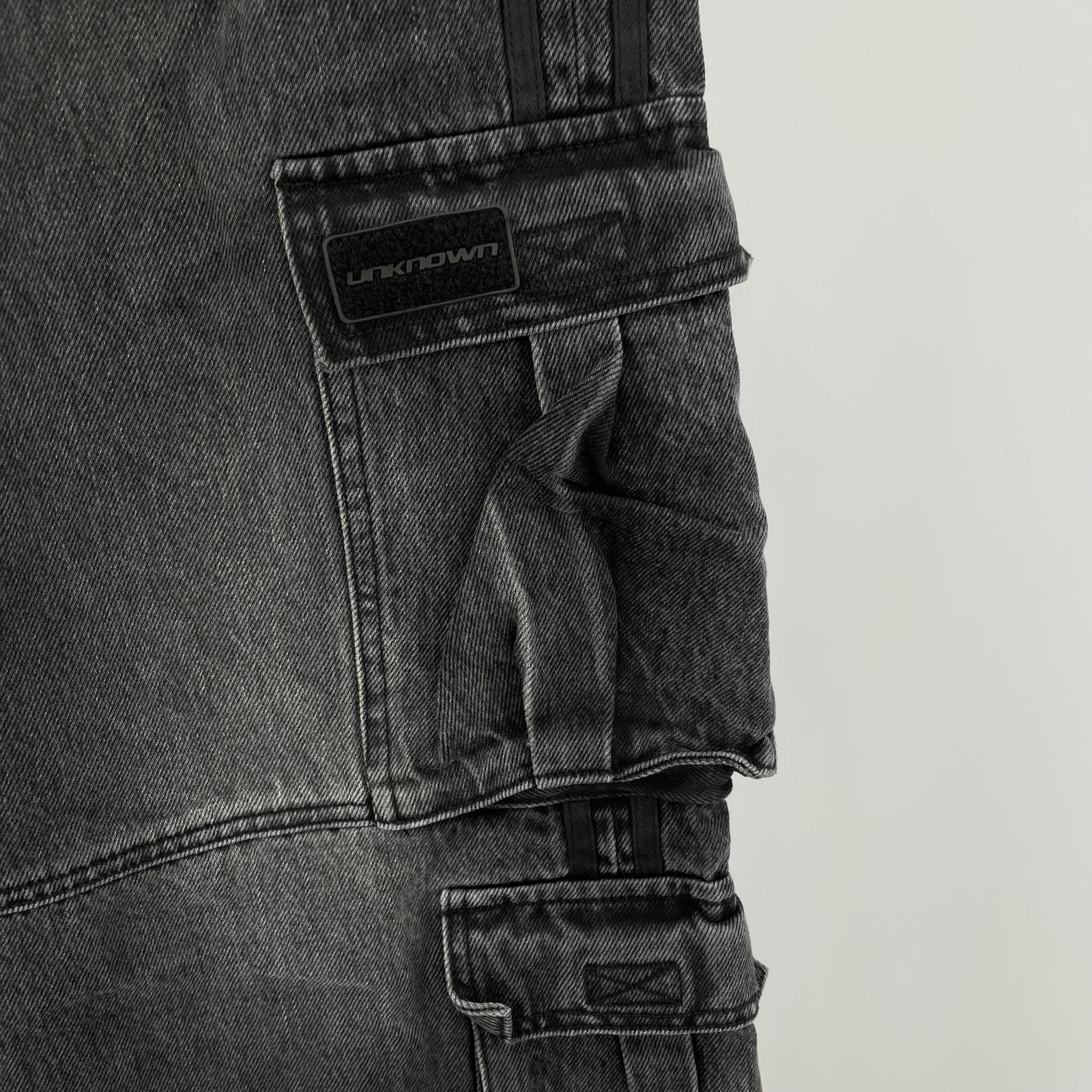 デニムパンツ ウォッシュ加工 カーゴ 黒