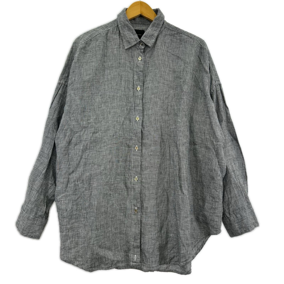 長袖シャツ 25ss 80リネンカシュクールLSシャツ ブラック