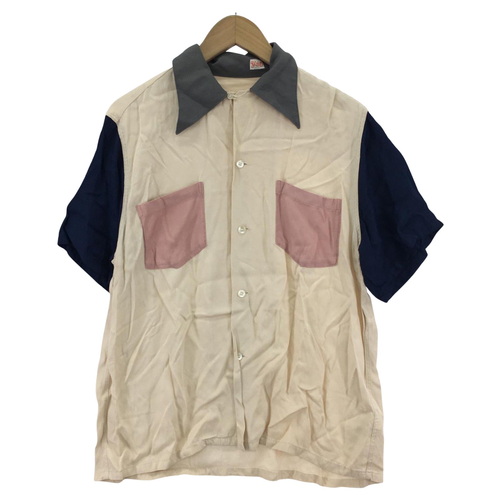 半袖シャツ YOUNG&OLSEN オープンカラー レーヨン 切替 ベージュ (3) 3 ベージュ
