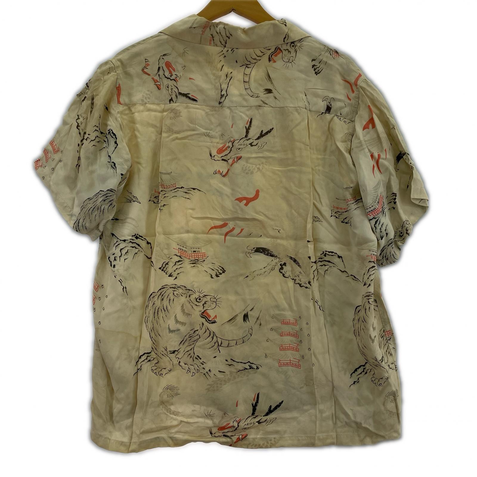 半袖シャツ 40s 50s ROYAL HAWAIIAN 和柄アロハ ベージュ
