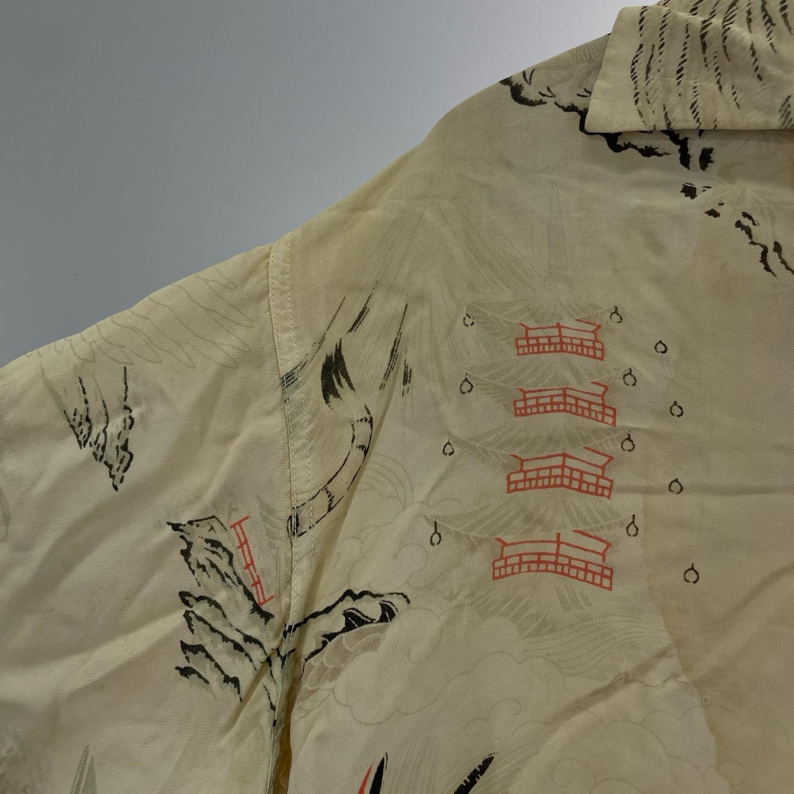 半袖シャツ 40s 50s ROYAL HAWAIIAN 和柄アロハ ベージュ